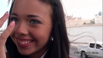 dark-haired amateur student from public drilling homemade pov