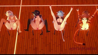 unshaved Yiff hentai 3D- hookup Furry. 4 fur covered ladies with fake penises splashing