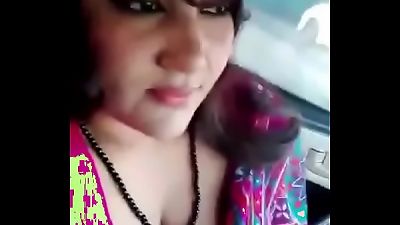 Desi hindi speaking Indian enormous tit aunty in pinkish saree have fun with breast