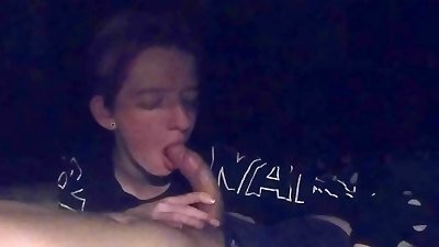 red-haired cutie deep-throats Daddy's shaft and jerks Him to COMPLETION