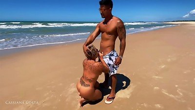 Cassiana Costa mommy sucks the boy on the public beach and then goes to sofa and doggy-style