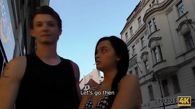 HUNT4K. dark-haired lady worships jizz-shotgun for good amount of cash