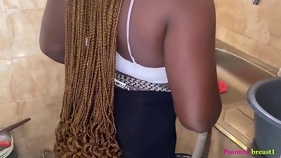 eating her honeypot while preparing dinner