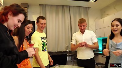 college girls celebrate new Years Eve At party And bang group bang-out