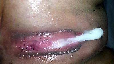 creampie and drizzle from my vagina gaping my twat fuckhole to show all the spunk i received from the acquaintance of my cuckold bf