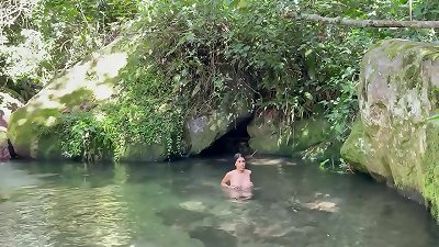 I plow an unknown latin woman while she takes a adorable bath in the lake HL