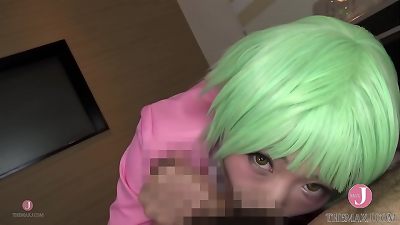[HentaiCosplay] Green-haired nice cosgirl gives a ginormous suck job!