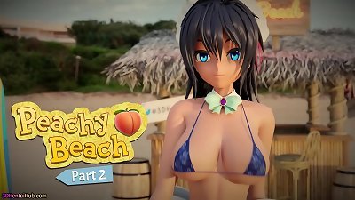 Peachy Beach Pt 2, 3d hentai swimsuit Maid, Hibiki, gets screwed in the mouth, inbetween humungous boobs and taut pussy!