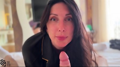 Feeding jism to steaming dark-haired After fellatio