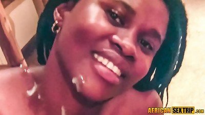 South african teenager ebony waitress gets mighty jizz flow facial cumshot