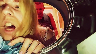My stepsister got stuck in the washing machine and I determined to help her with my fat hard-on
