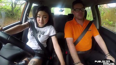 Driving chinese babe beaver banged by professor after blowjob