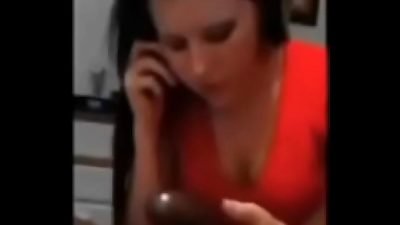 Damn! gorgeous young teen has her mommy on the phone while sucking a phat black man sausage