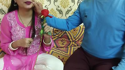 Indian gorgeous husband wife celebrate special Valentine week happy Rose day filthy chat in hindi voice saara give footjob