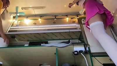 handsome dark-haired doll spycam camera upskirt at work no panties