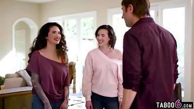 lesbian duo Casey Calvert and Arabelle Raphael in a lust triangle three way with her ex boyfriend
