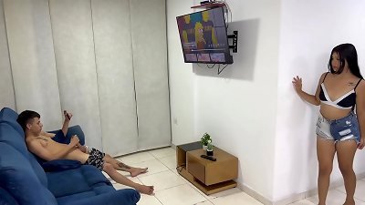 My timid stepsister catches me stroking and wants me to plumb her really stiff until she cums. I cum on top of her.