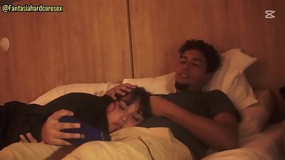 watching a movie with my stepsister and I couldn't help but put my man rod in her throat when she lay on my legs