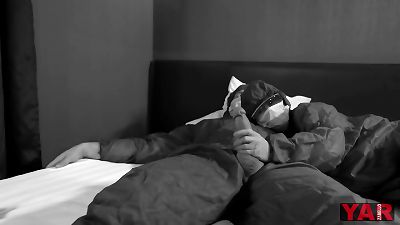 an infectious disease physician in a protective suit masturbates off a big jizz-shotgun to a fucking partner