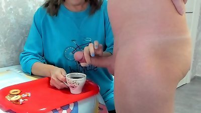 milf grandma guzzles coffee with jizz taboo ,big jizz-shotgun massive flow