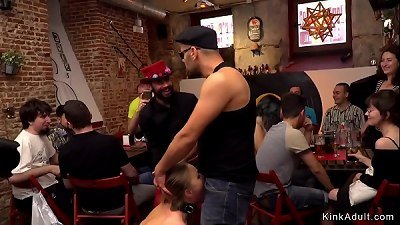 naked blonde cutie posing in public