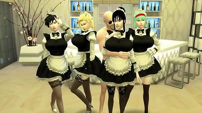 Maid gimps episode 11 Haren of sexy Wives Bulma Chichi Nro18 and Videl hump marionettes sir roshi Dragon Ball anime