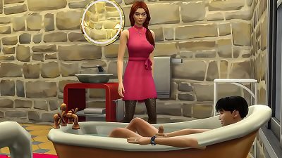 mother bursts into her stepson while he wanks in the bathtub - mother and son banged in the bathroom