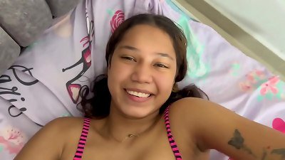 I find my stepsister with my clothes on, I take them off and fuck her firm until I cum in her pussy. H.L.