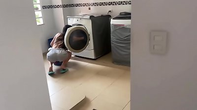 I find my neighbor alone with a tremendous caboose washing clothes in cut-offs and I pound her for hoe