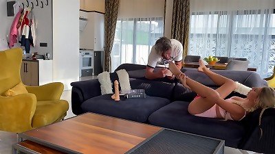 stunning female jacks with new fucktoys at home on camera and sucks boyfriend's wood