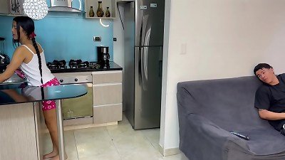 couple of fledgling latin stepbrothers have fuck-fest in the kitchen while their stepfathers are away.