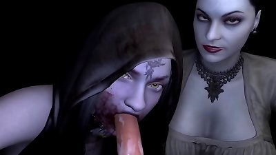 chick Dimitrascu dual blowjob: Resident Evil porn parody