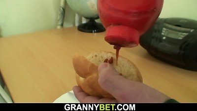 stud picks up large tits grandmother in cafe